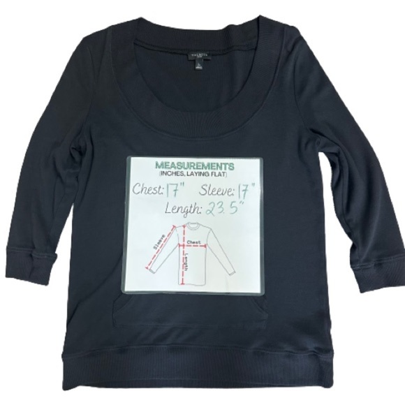 TALBOTS PETITES 3/4 SWEATSHIRT BLACK‎ BIG POCKETS CASUAL, ROUND NECK SIZE SMALL - Picture 7 of 9